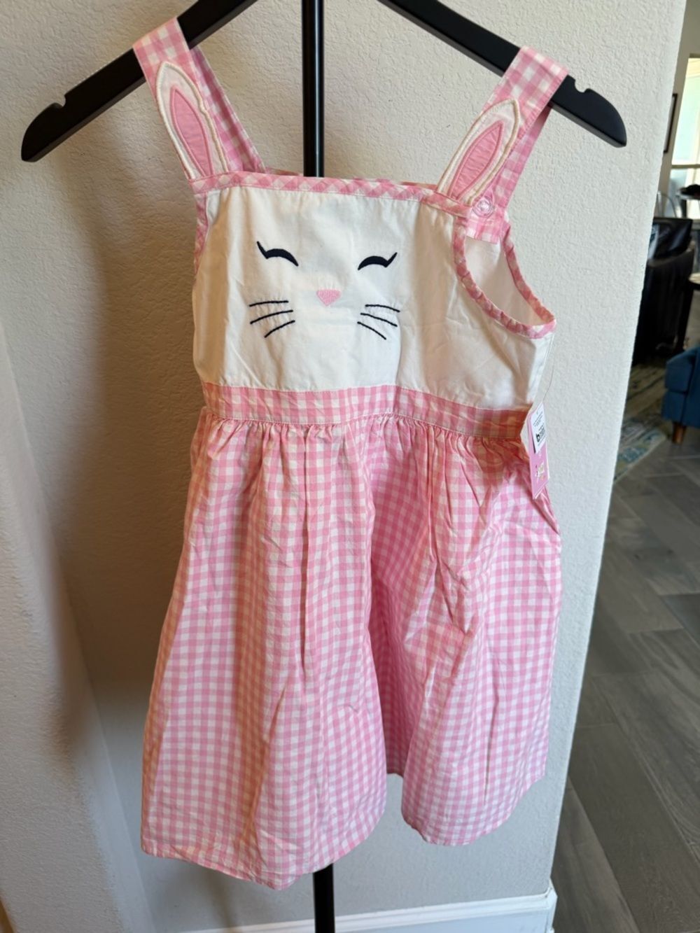 Gymboree Pink Gingham Bunny Pinafore Dress